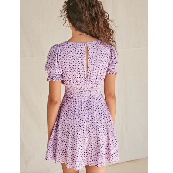 Mini Floral Square Neck Puff Sleeve Dress - Picture 5 of 10